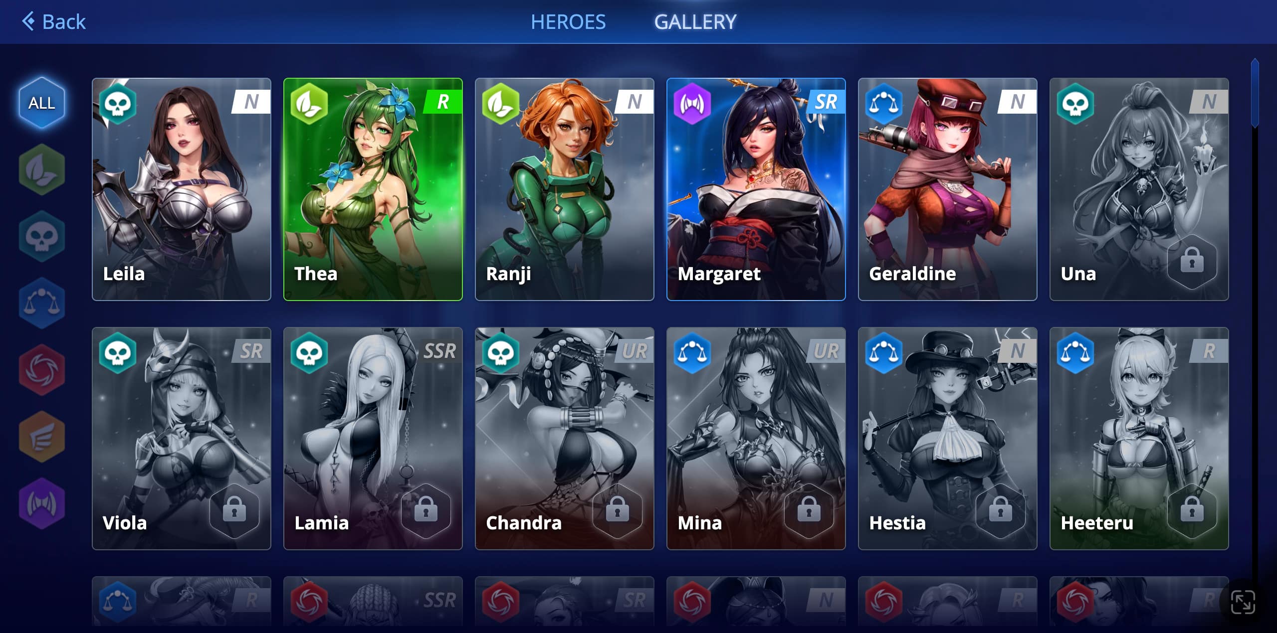 Galerie des héroïnes à recruter dans Booty Heroes