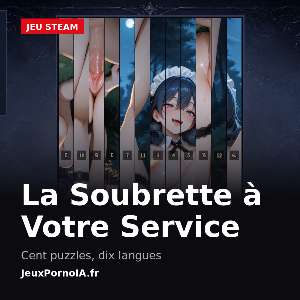 La Soubrette à Votre Service, cent puzzles, dix langues (visuel officiel : https://store.steampowered.com/app/5122190/)