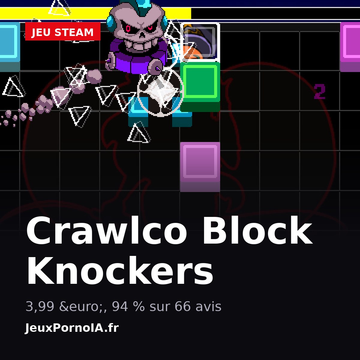 Crawlco Block Knockers, 3,99 €, 94 % sur 66 avis (visuel officiel : https://store.steampowered.com/app/1069850/)