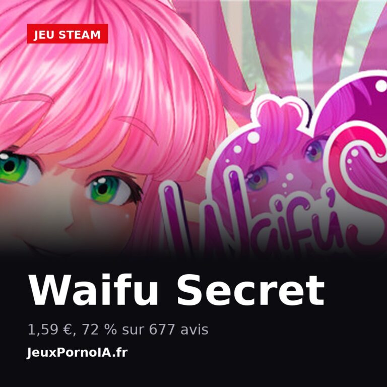 Waifu Secret, 1,59 €, 72 % sur 677 avis (visuel officiel : https://shared.akamai.steamstatic.com/store_item_assets/steam/apps/1505620/capsule_616x353.jpg)